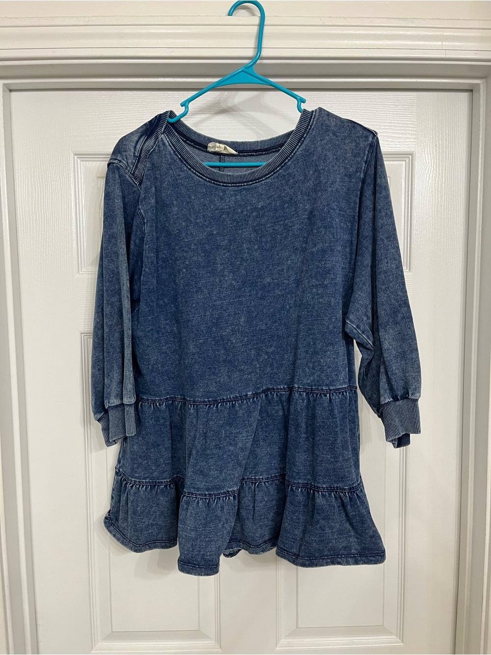 Promesa Washed Denim-Look Peplum Sweatshirt - Blue